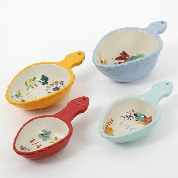 NEW Pioneer Woman 4PC Nesting Measuring Cup Scoop Set Scalloped Stonewear Floral - Picture 8 of 8